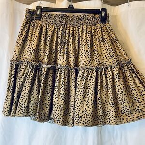Ally Women Size L  Mini Swing Skirt  Elastic Tie Waist Ruffled Tier Leopard Boho
